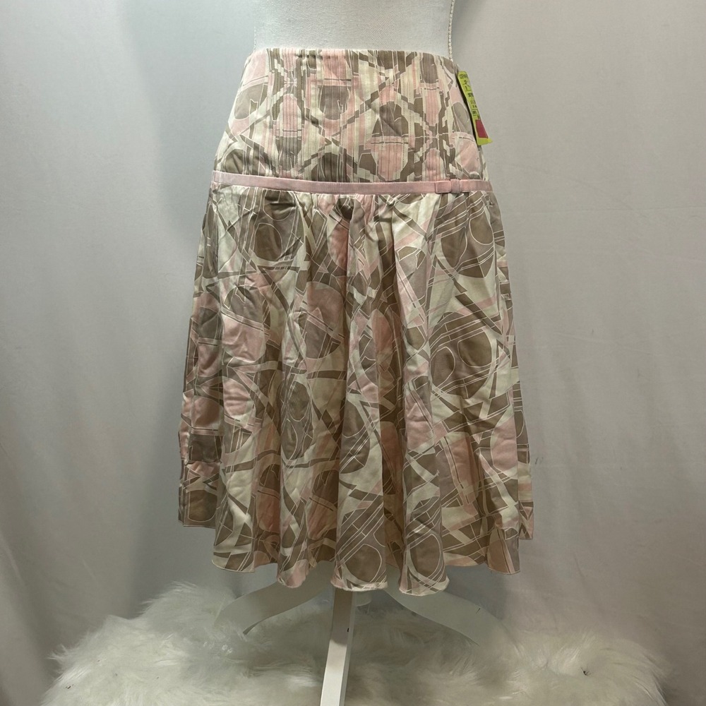 Tahari‎ Skirt Size 2 Pebble Beige Pink Abstract Print Silk Wool Blend